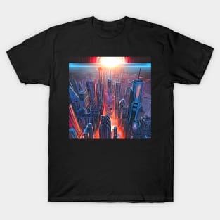 Futuristic Cyberpunk City Sunset Landscape T-Shirt